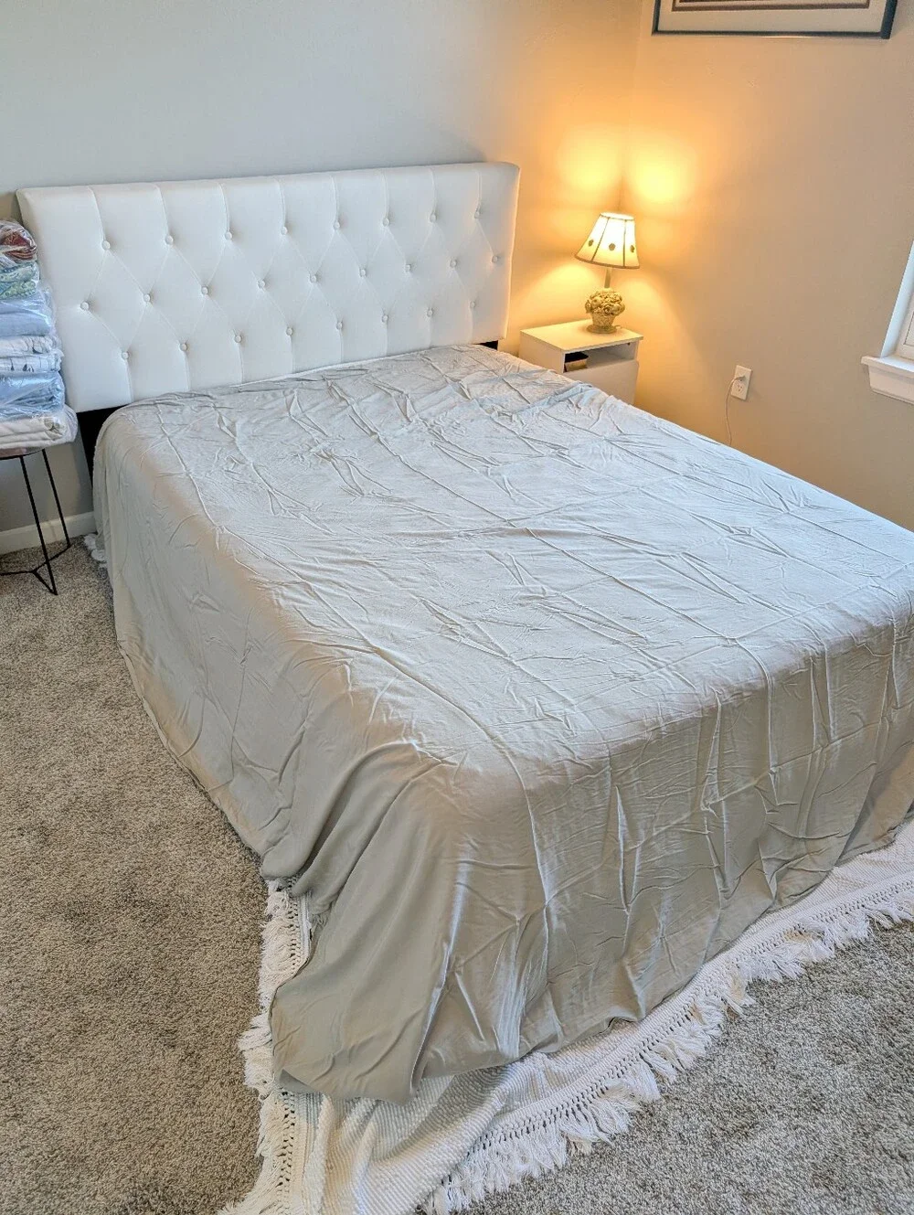 Malouf Woven Sleep Light Green Queen Rayon Bamboo Flat Sheet Cooling Breathable